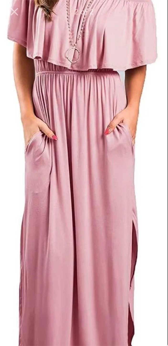 Pink Off-Shoulder Maxi Dress image indicator(2)