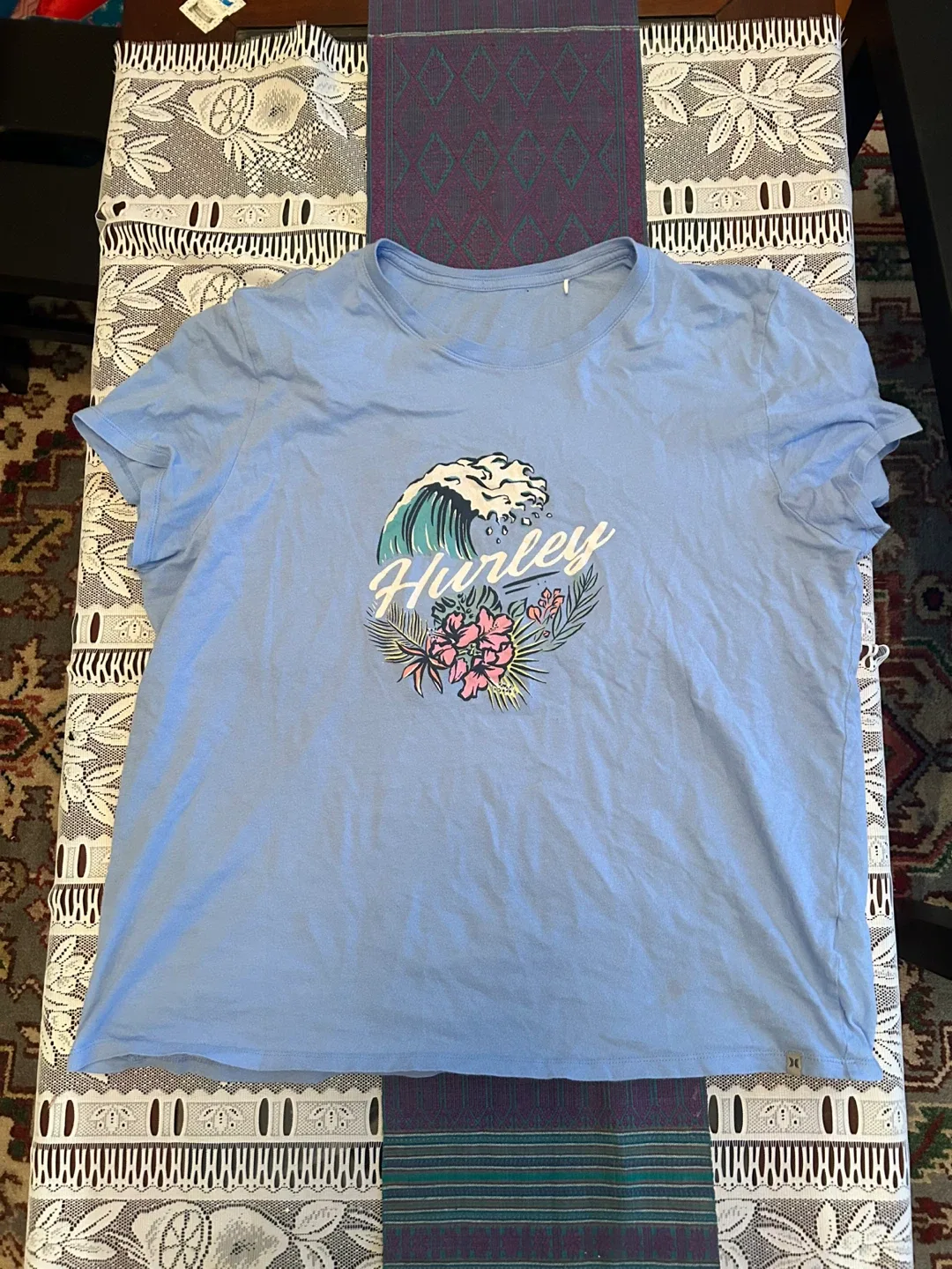 Hurley Blue T-Shirt with Floral Wave Design thumbnail