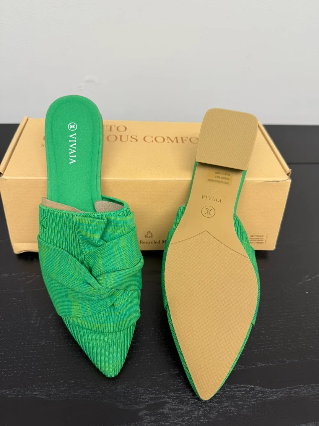 Vivaia Pointed-Toe Knit Mules, Size 38 image indicator(2)