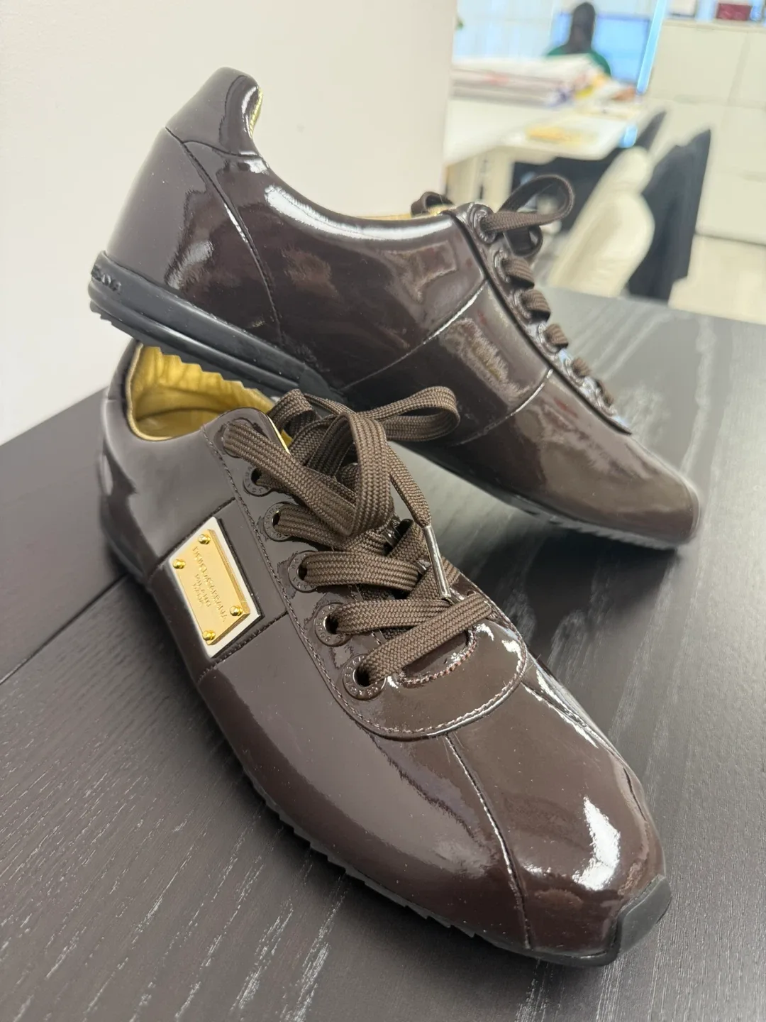 Dolce & Gabbana Brown Patent Leather Sneakers image indicator(2)