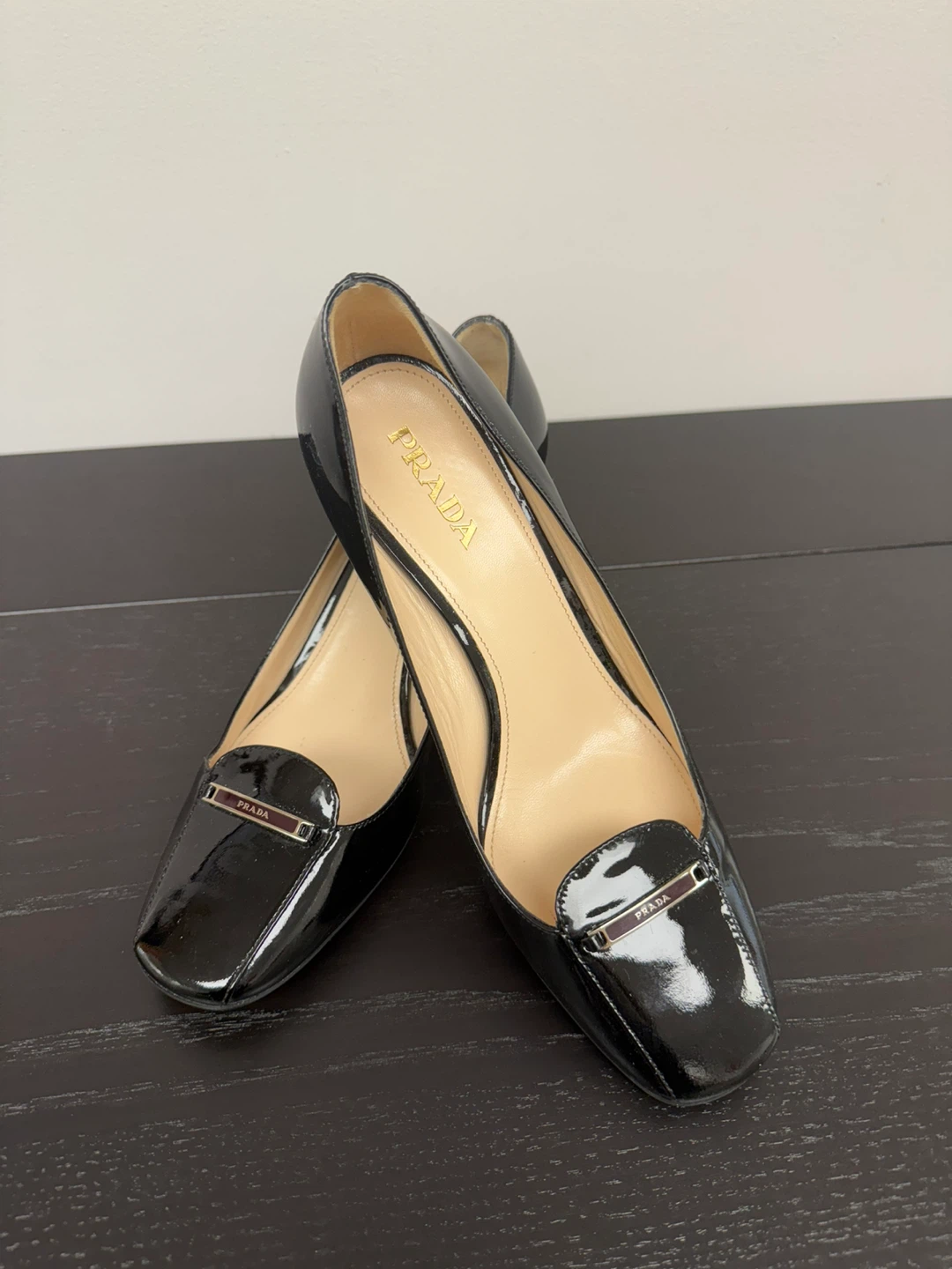 Prada Black Patent Leather Heels Size 37.5