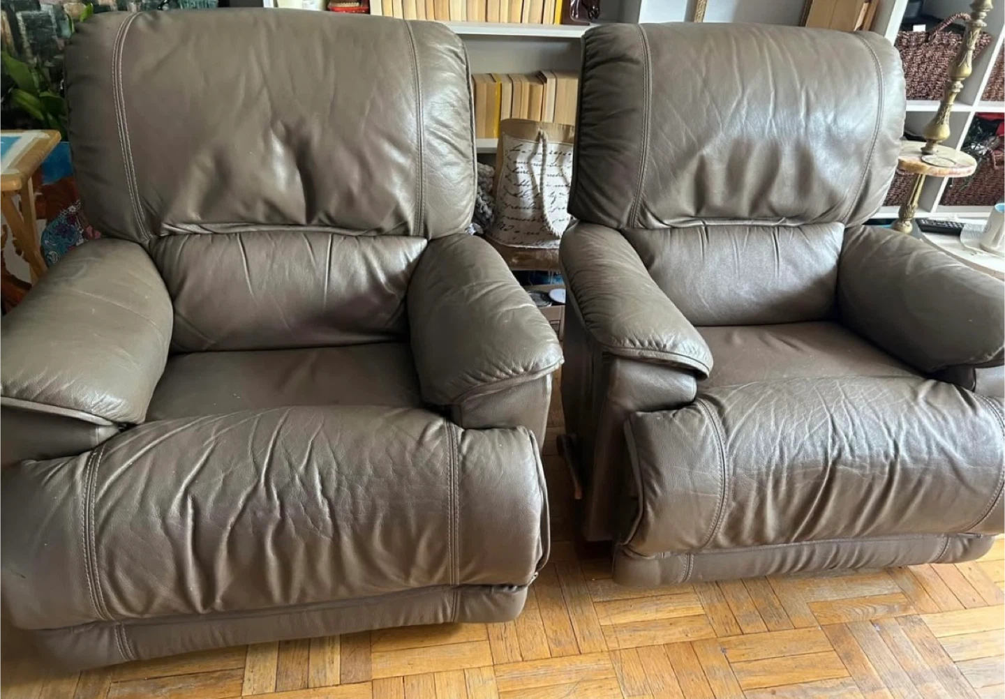 2 Recliner Chair - dark taupe $100 for both!