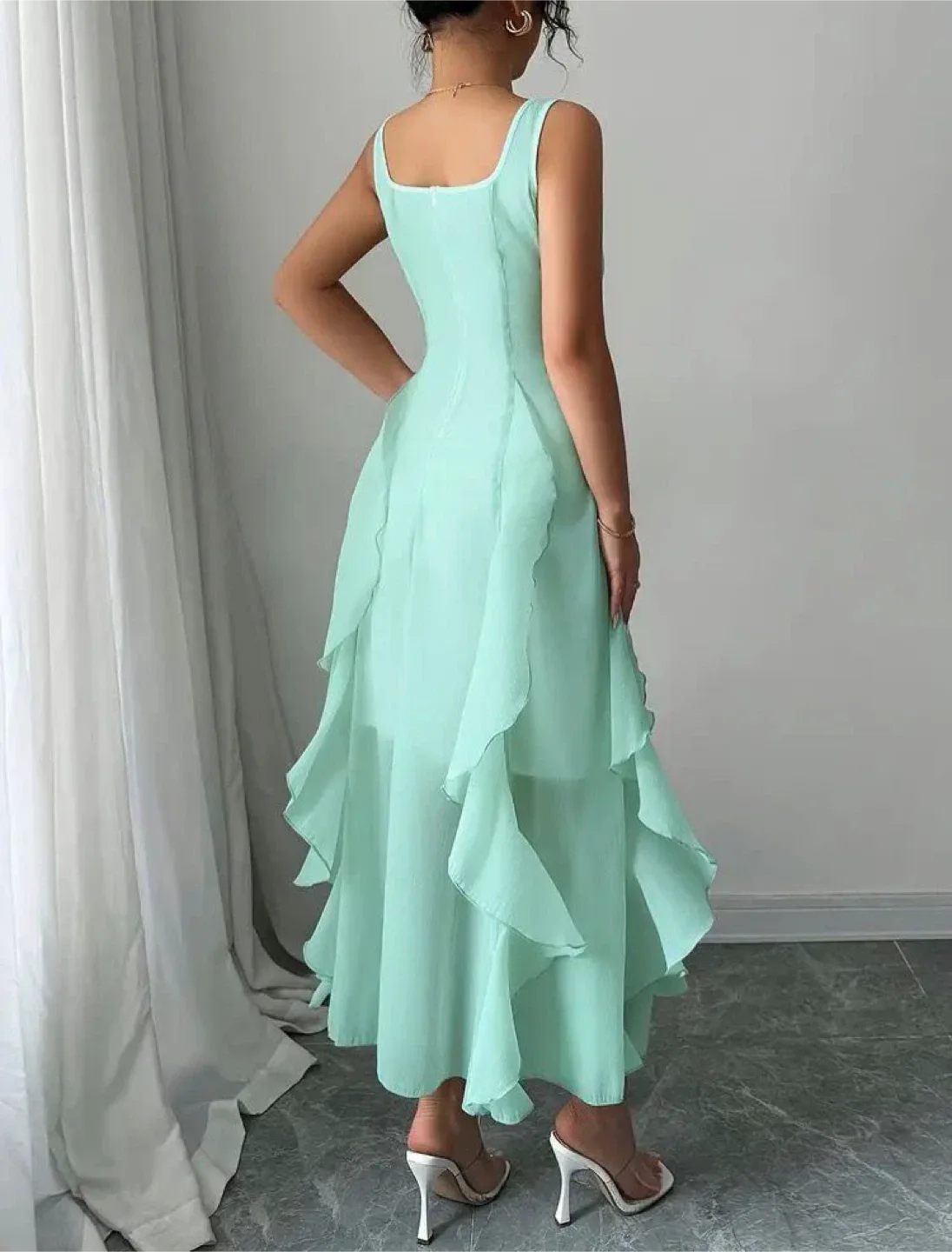 Mint Ruffle Hem Sleeveless Maxi Dress image indicator(2)
