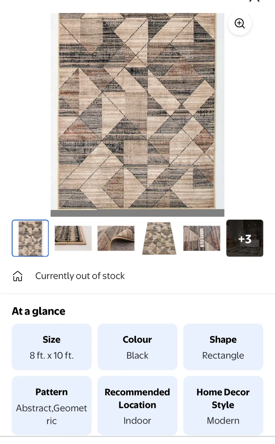 Black Abstract Geometric Rug - 8 ft x 10 ft thumbnail