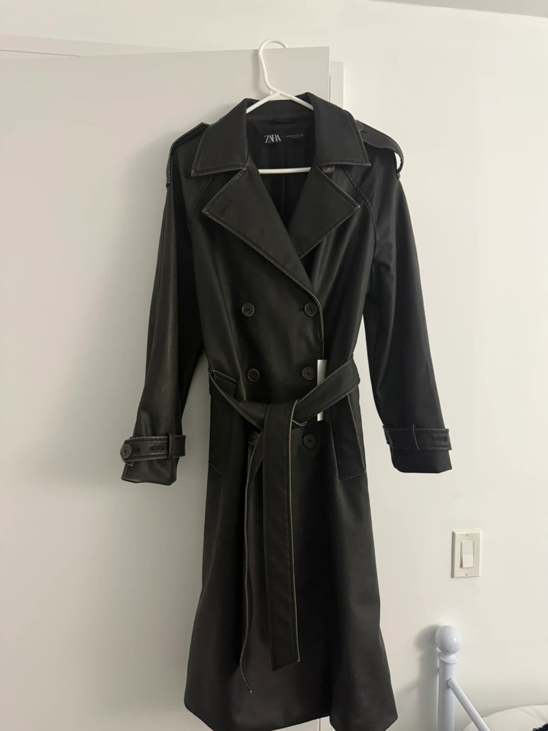 Zara Brown vintage Leather Trench Jacket - photo 2