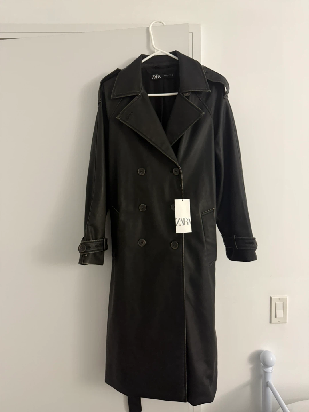 Zara Brown vintage Leather Trench Jacket