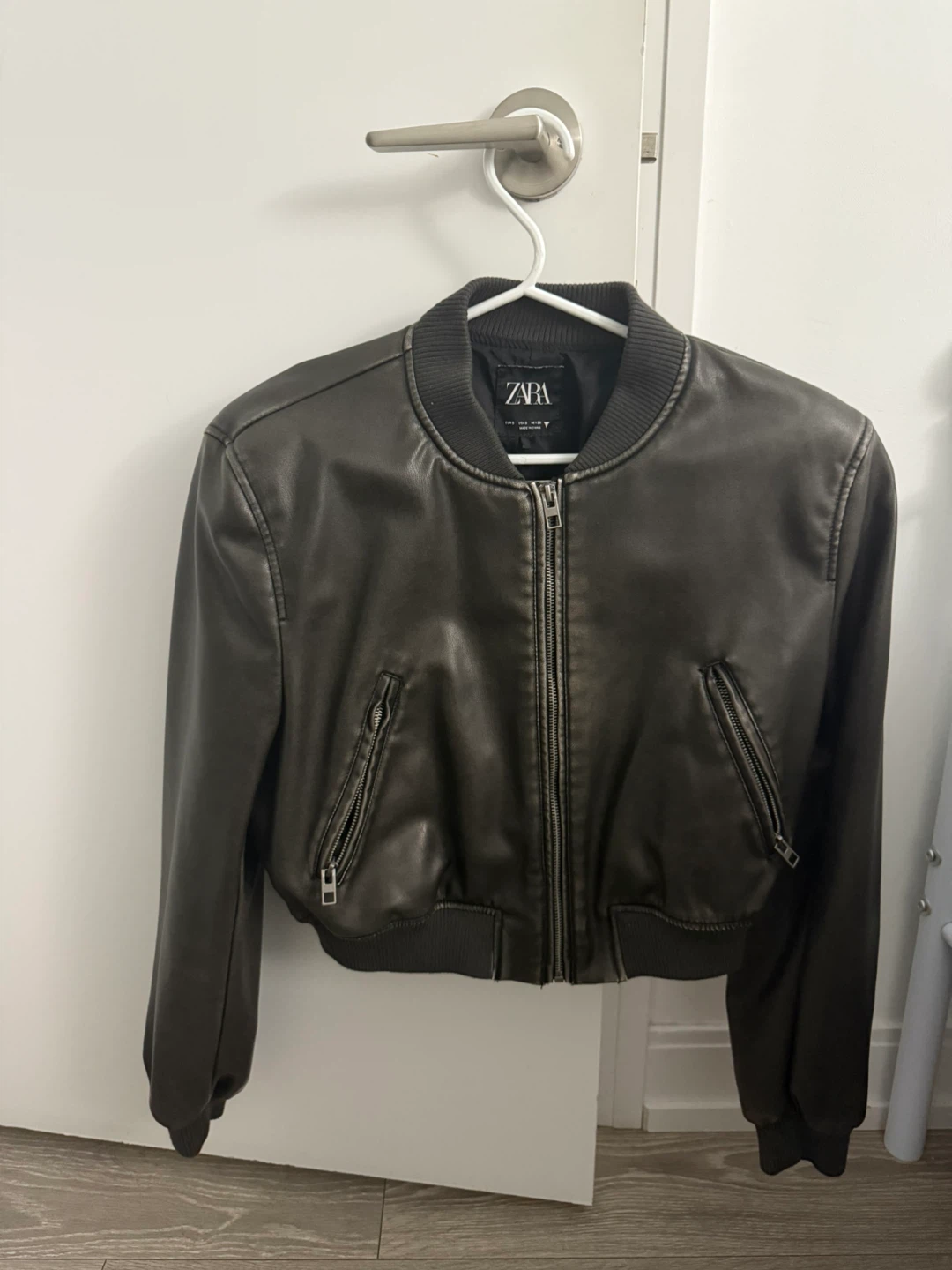 Zara Faux Leather Bomber Jacket - Size S