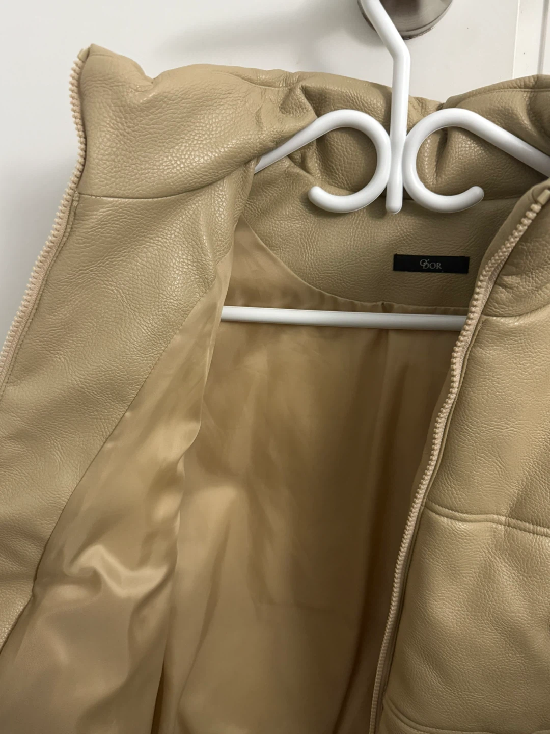 Leather Puffer Jacket - Beige - photo 3