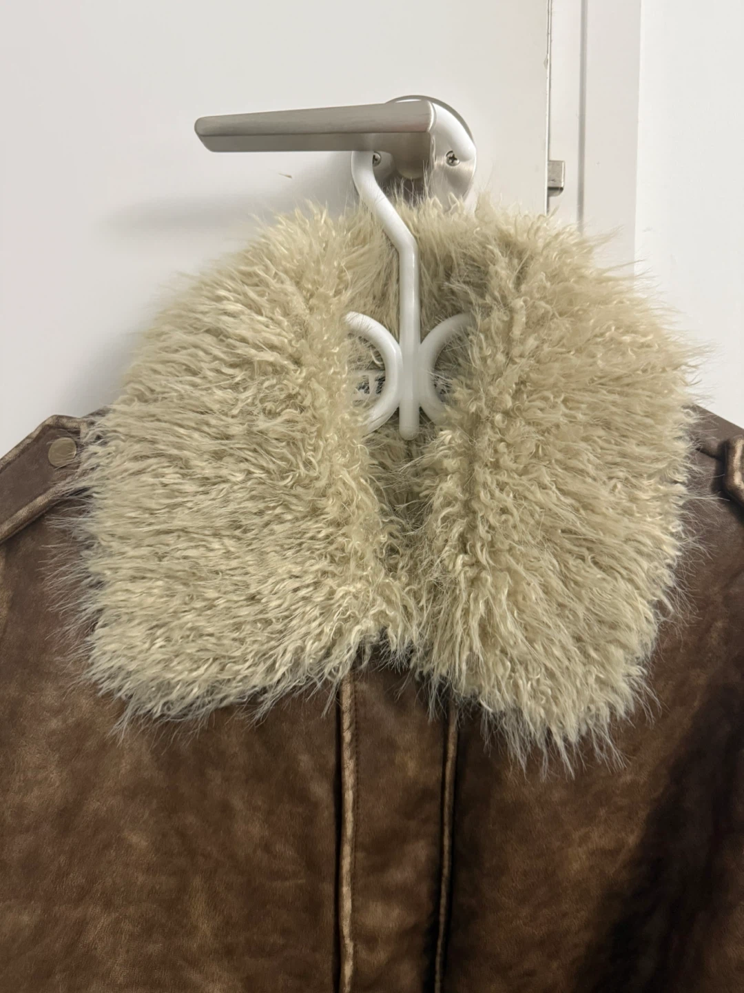 Brown Faux Leather Jacket with Fur Collar - photo 2