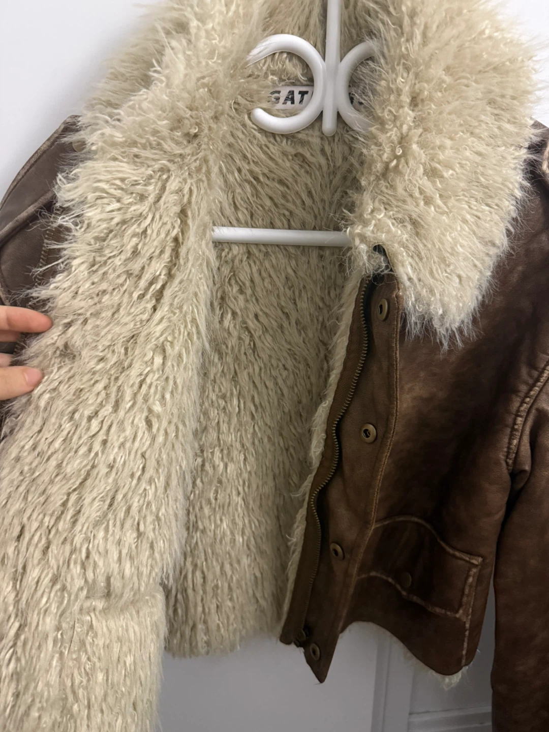 Brown Faux Leather Jacket with Fur Collar - photo 4