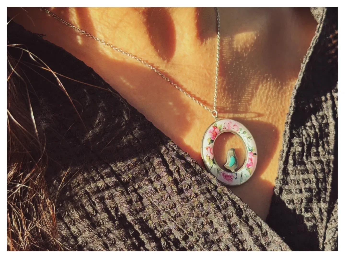 Bird Necklace with Floral Design thumbnail