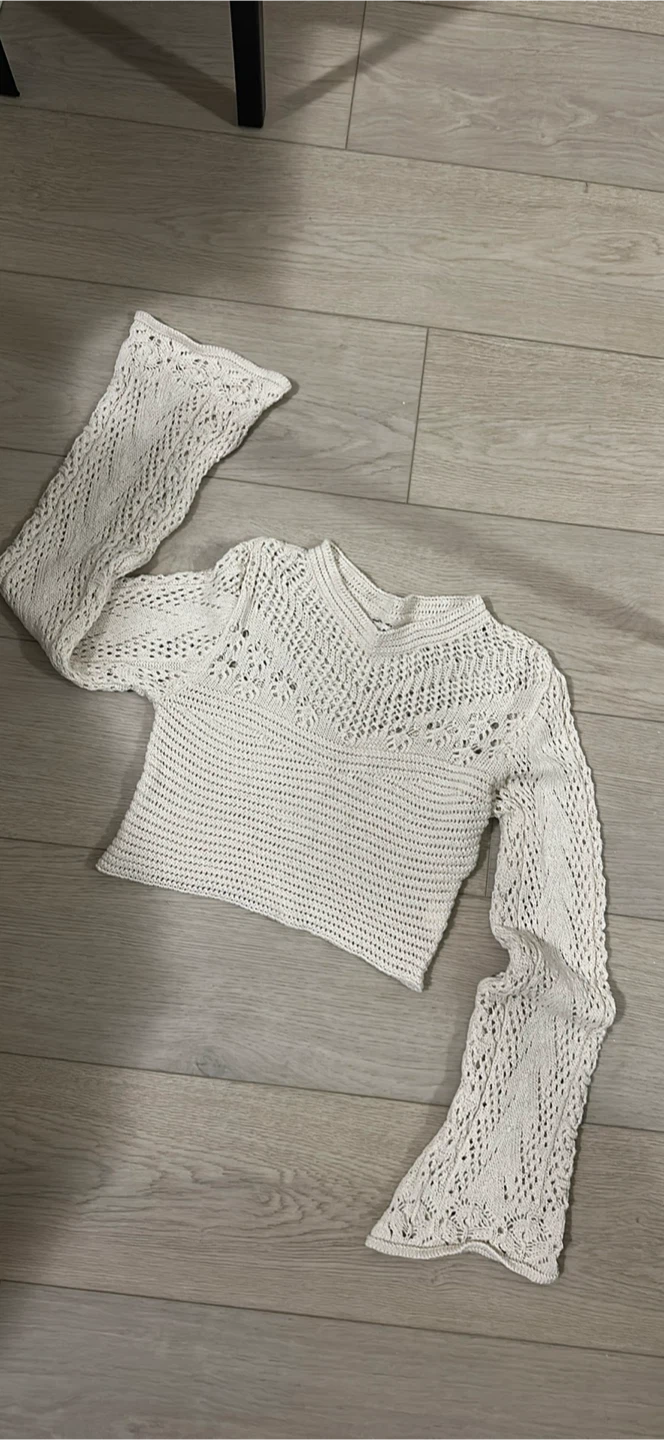 Crochet Knit Long Sleeve Top - Cream