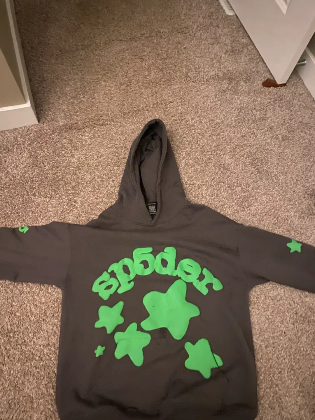 Sp5der Hoodie - grey and green Size M