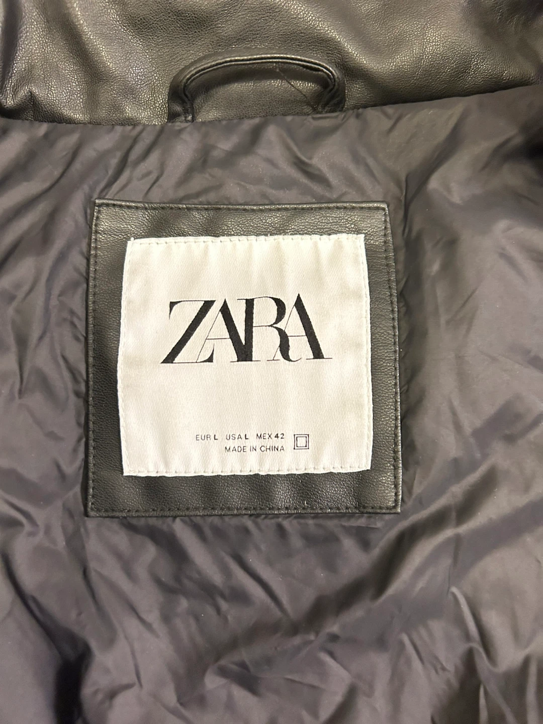 Zara Black Faux Leather Puffer Jacket - Size L - photo 3