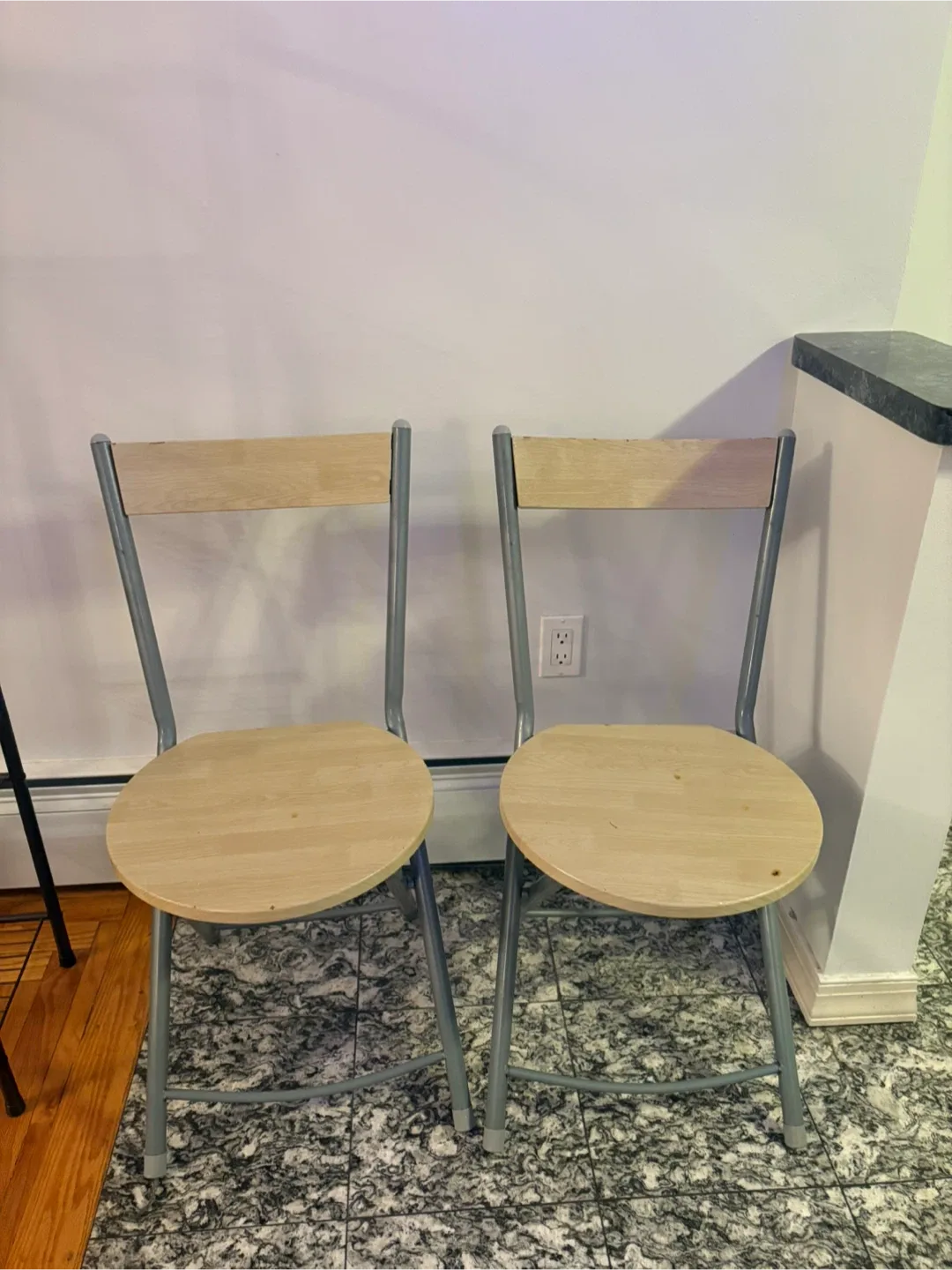 Pair of Light Wood & Metal Chairs