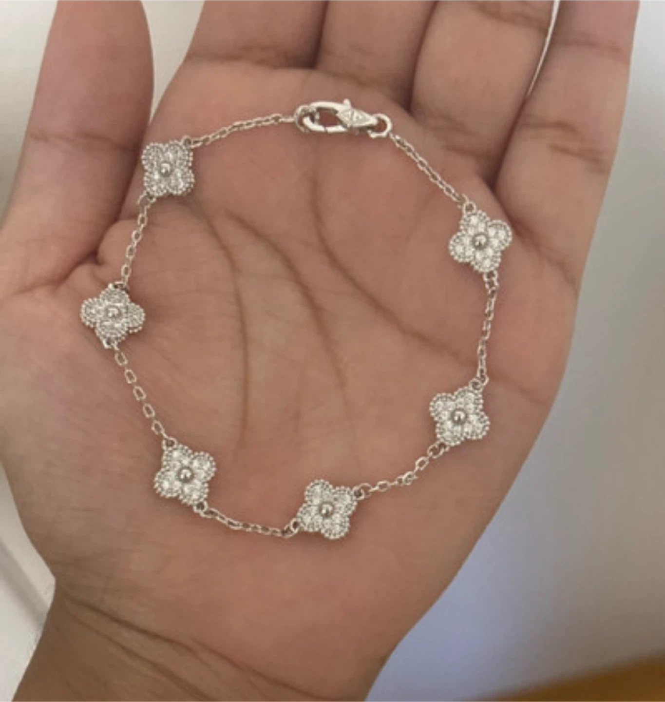 18K white gold filled 6 clover bracelet
