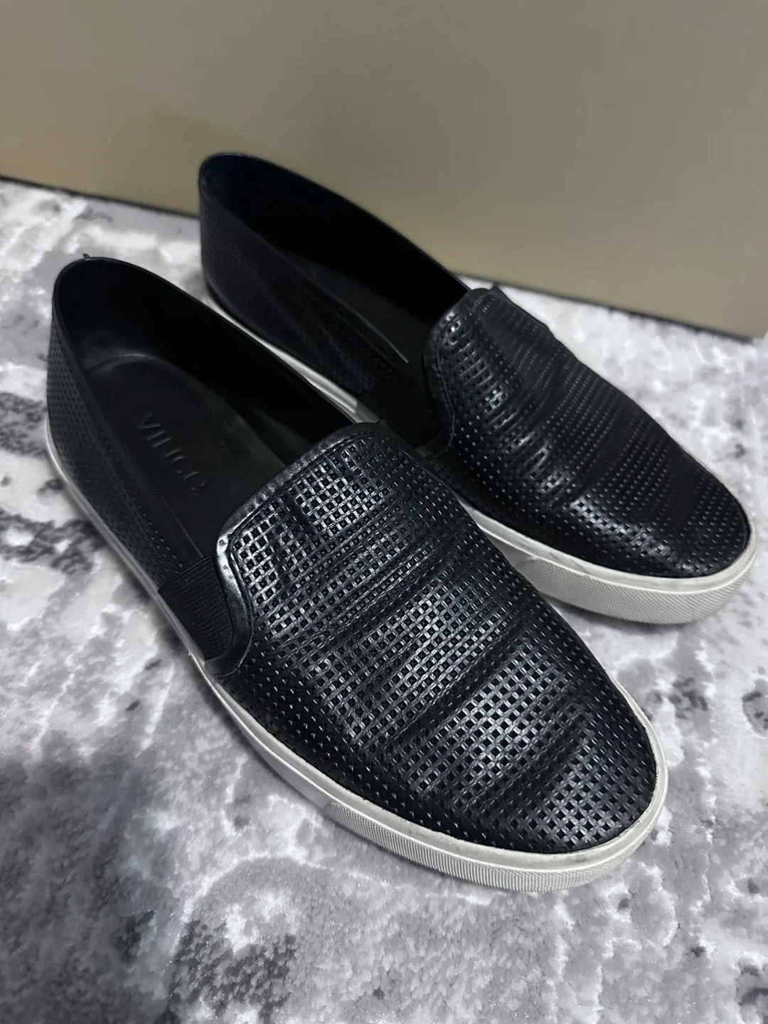 Vince Black Perforated Leather Slip-On Sneakers
