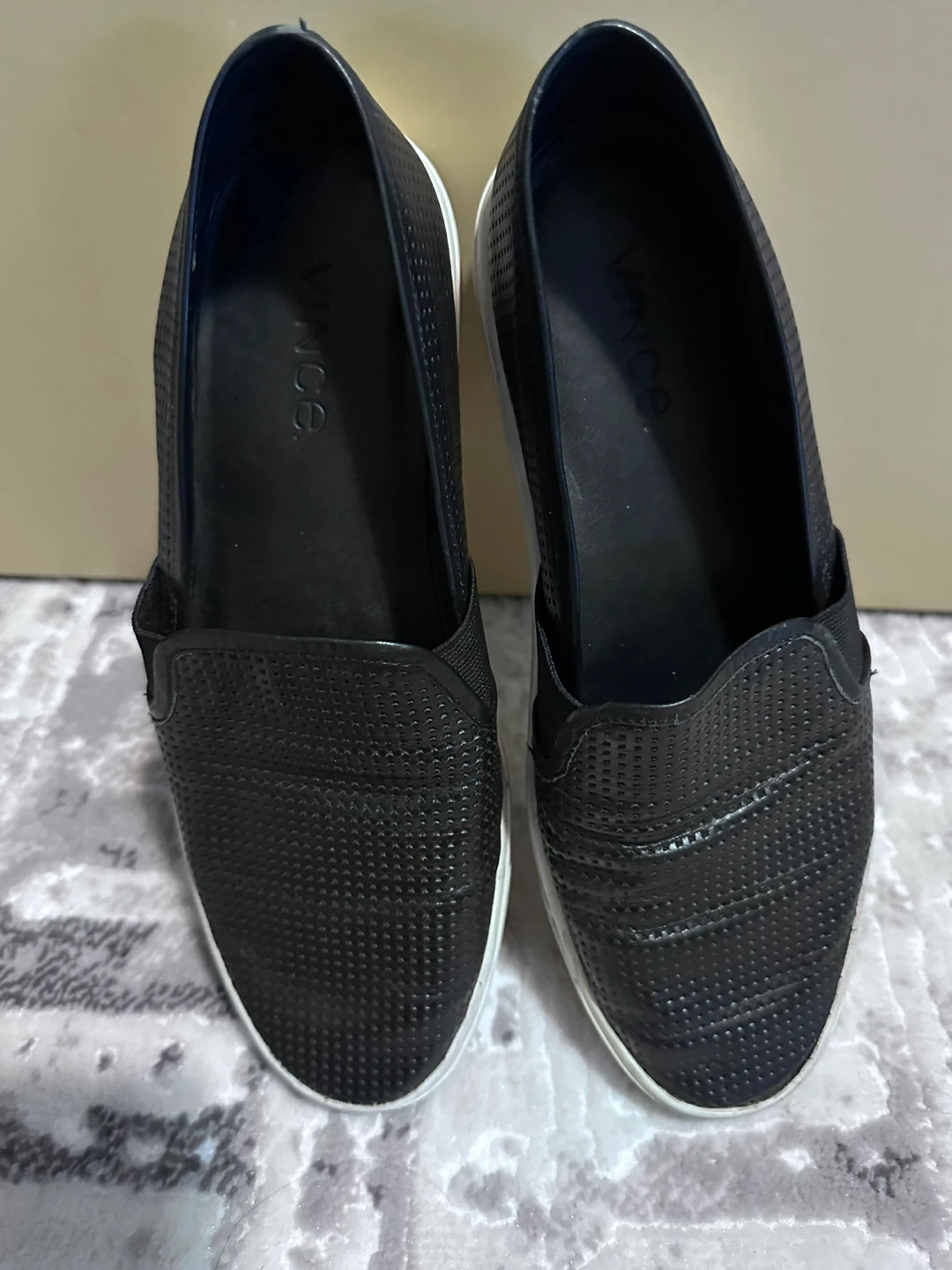 Vince Black Perforated Leather Slip-On Sneakers - photo 2