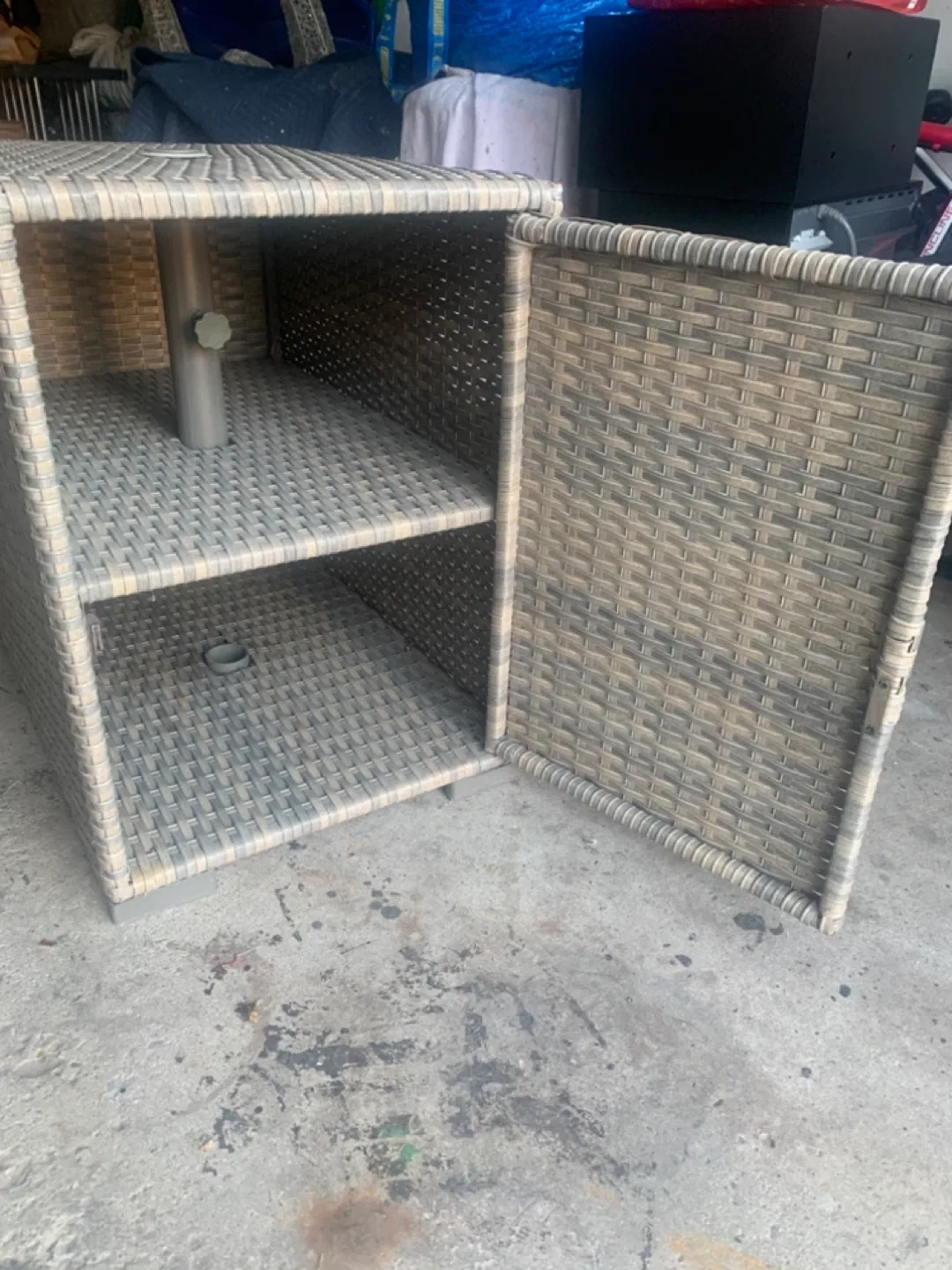 Patio side table stand with umbrella insert image indicator(2)