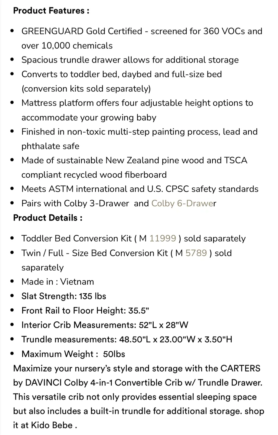 CARTERS by DaVinci Colby 4-in-1 Crib w/Trundle Drawer image indicator(2)