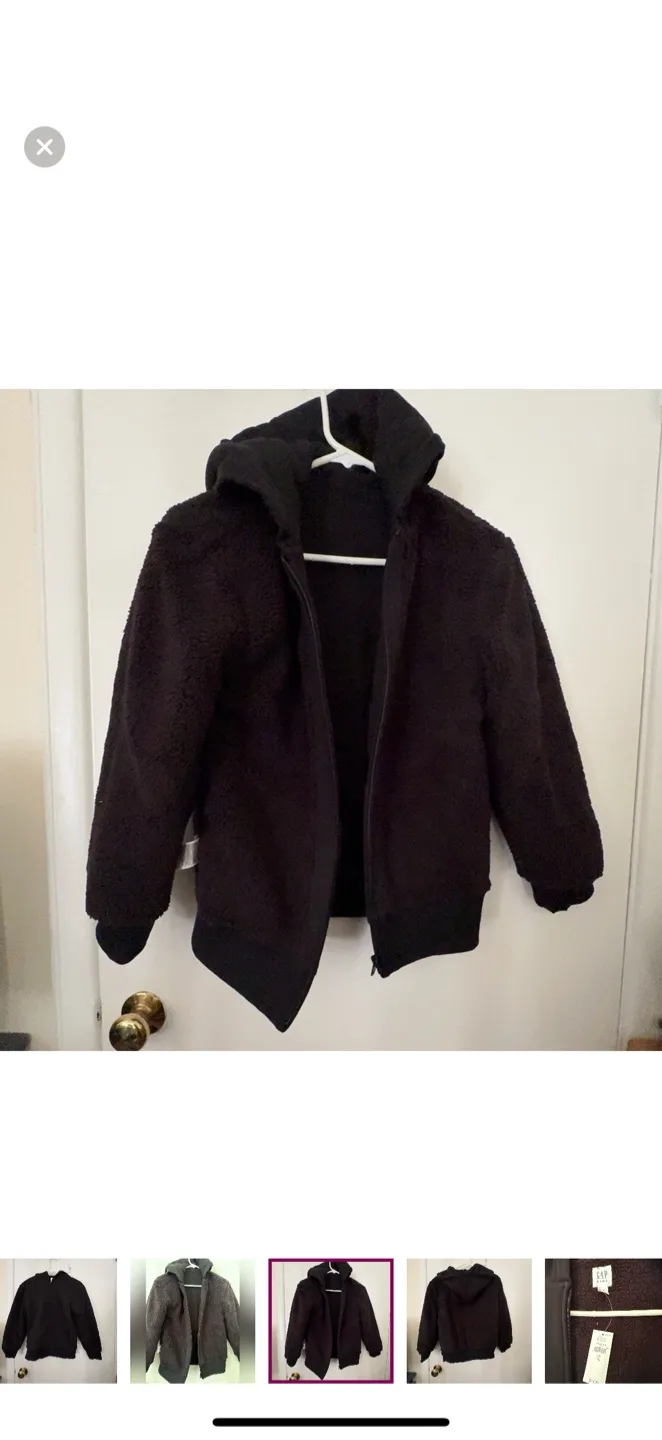 GAP Kids Black Sherpa-Lined Hoodie size large image indicator(2)
