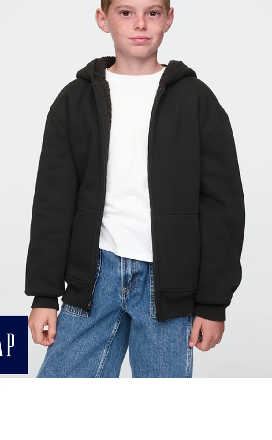 GAP Kids Black Sherpa-Lined Hoodie size large