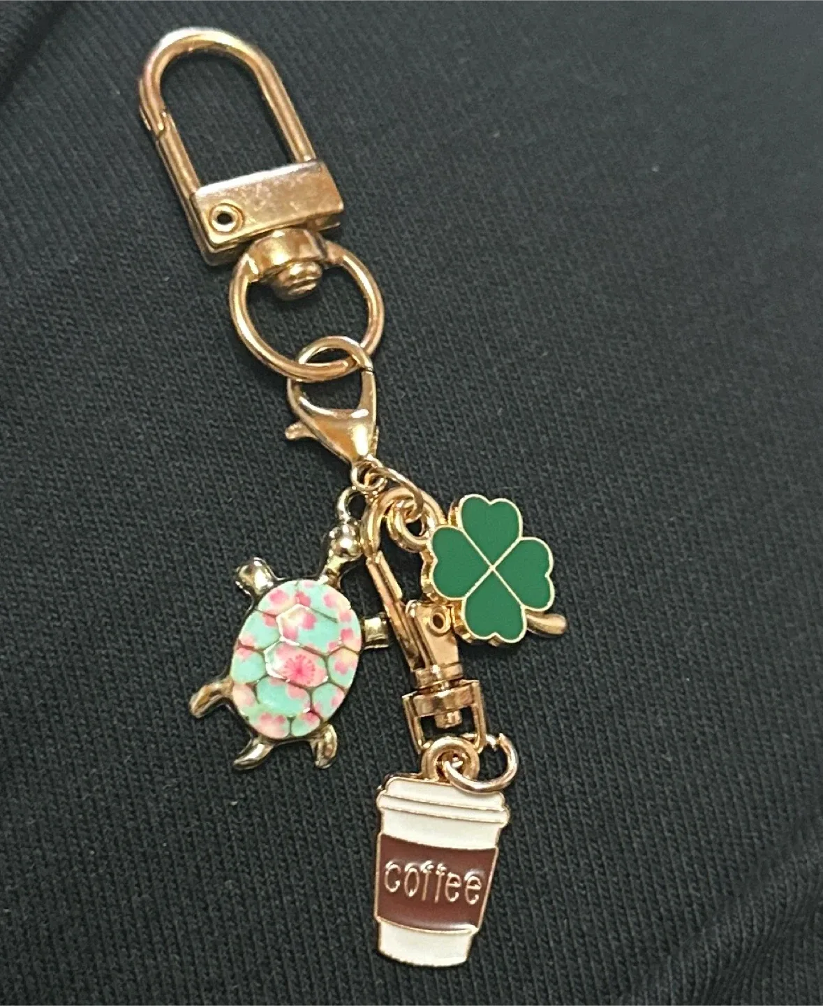 🥕 Handmade Keychain with Turtle, Clover & Coffee Charms thumbnail