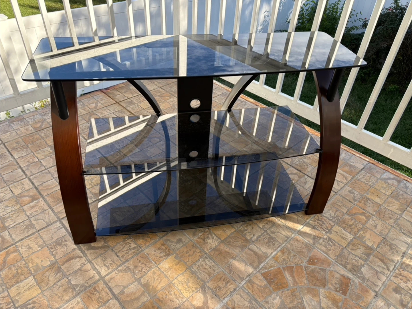 Glass TV Stand with Wooden Accents