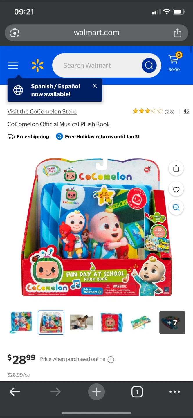 CoComelon Musical Plush Book - New - photo 2