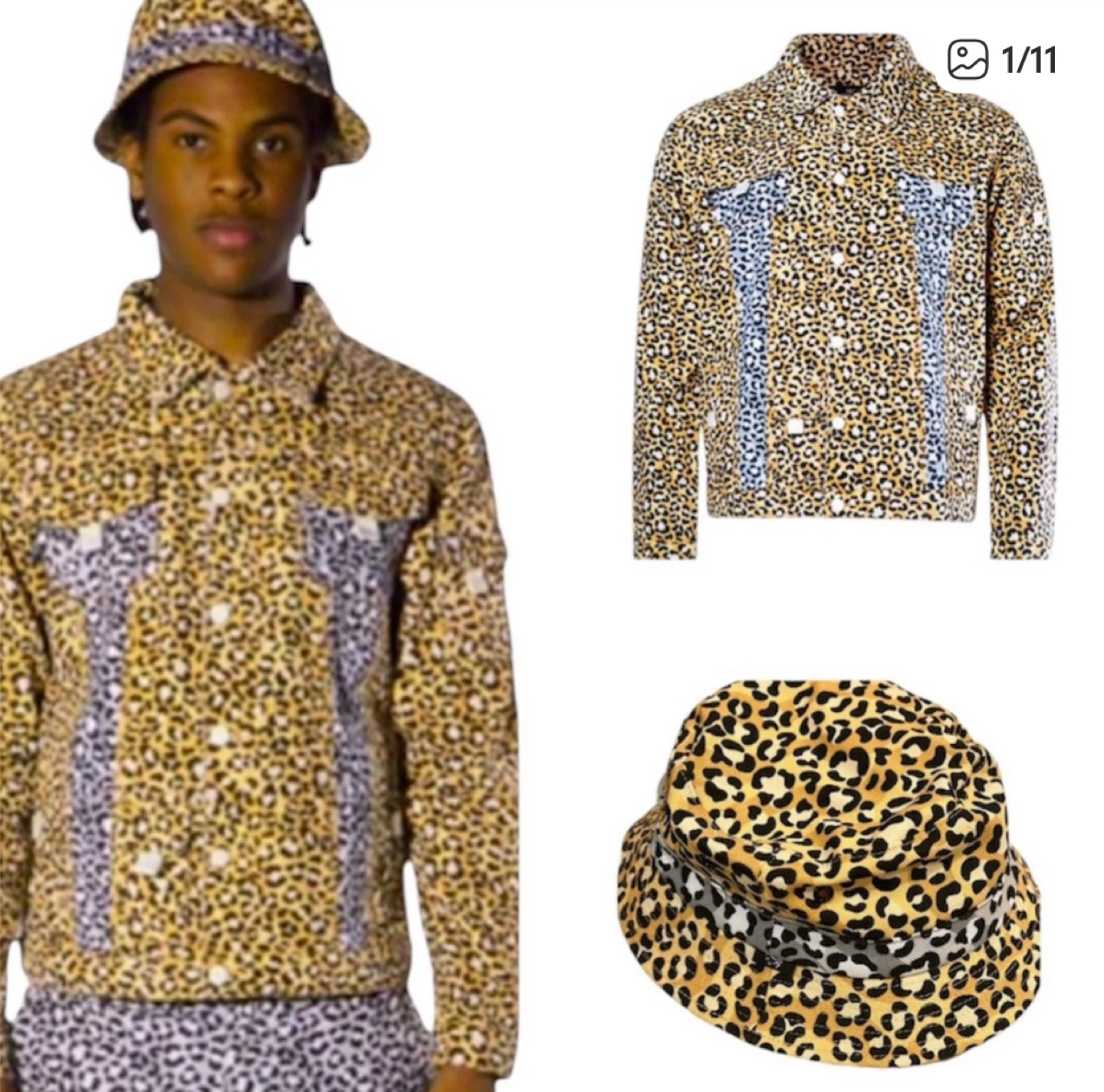 🥕THC Leopard Denim Jacket with Matching Bucket Hat Size XL
