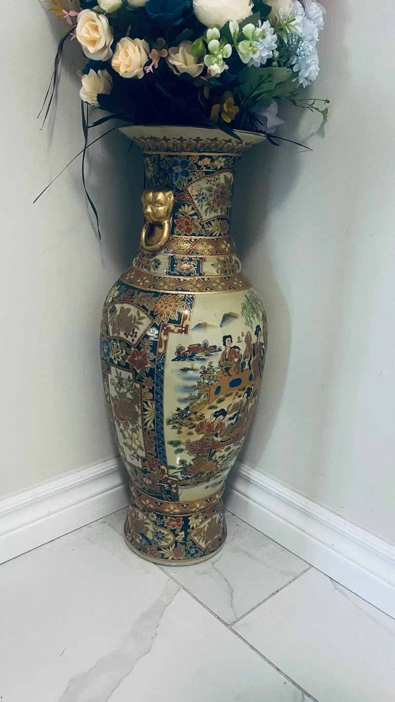 Large Decorative Vase with Floral and Landscape Design image indicator(2)