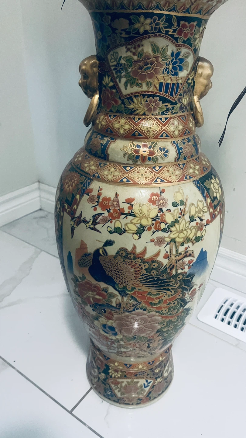 Large Decorative Vase with Floral and Landscape Design