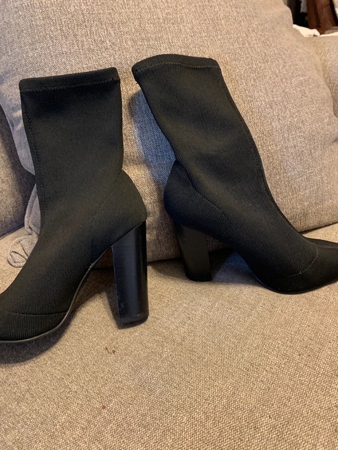 Black Ankle Heel Boots, Size 7