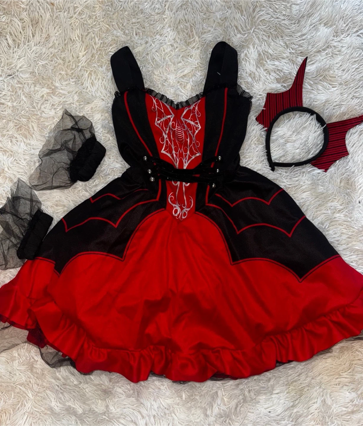 Red & Black Halloween Costume Dress with Accessories