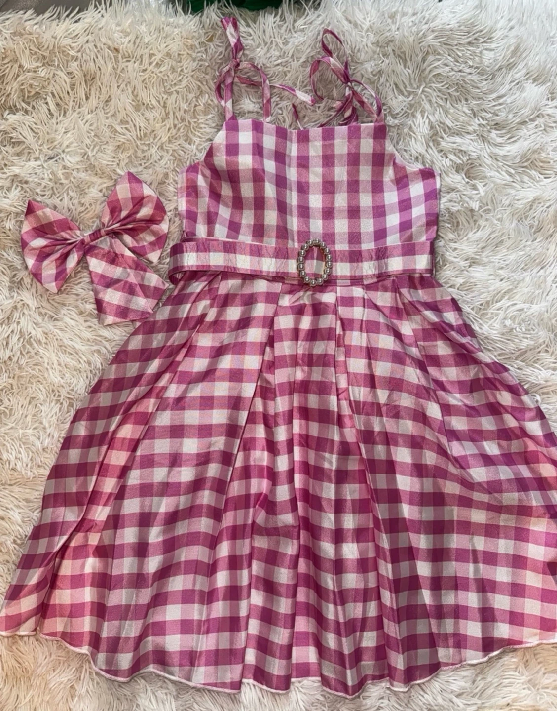 Pink Gingham Dress with Bow