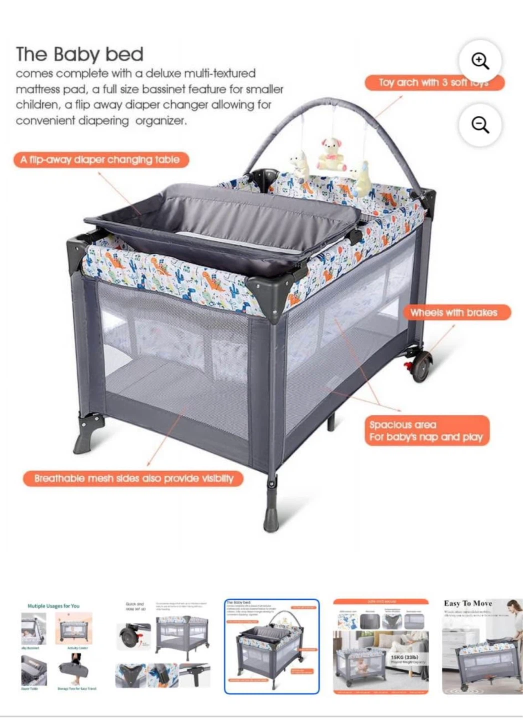 Baby Bed with Bassinet and Diaper Changer