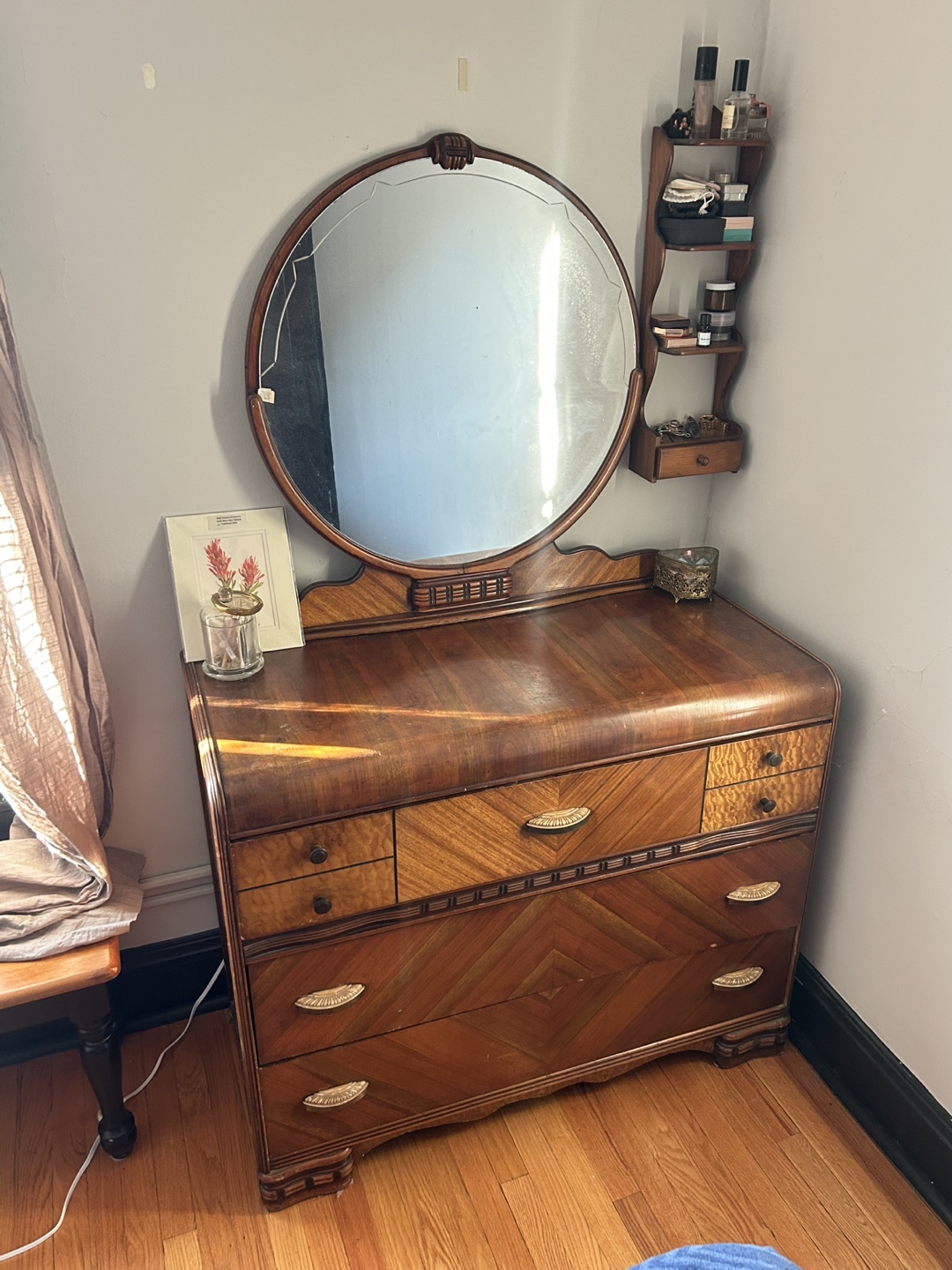 Antique Wood Dresser with Mirror