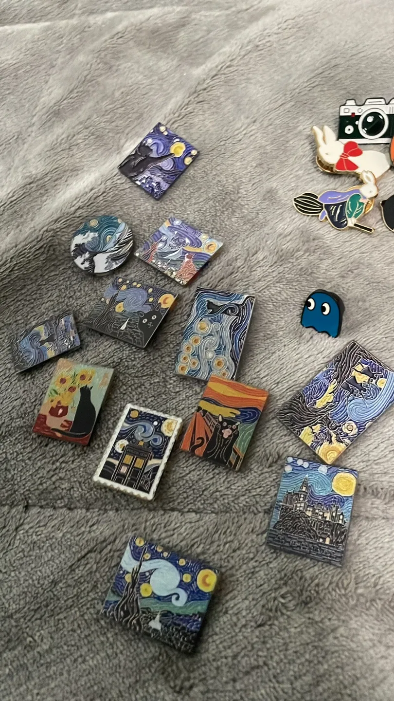 Assorted Enamel Pins - Starry Night, Cats, Ghost thumbnail