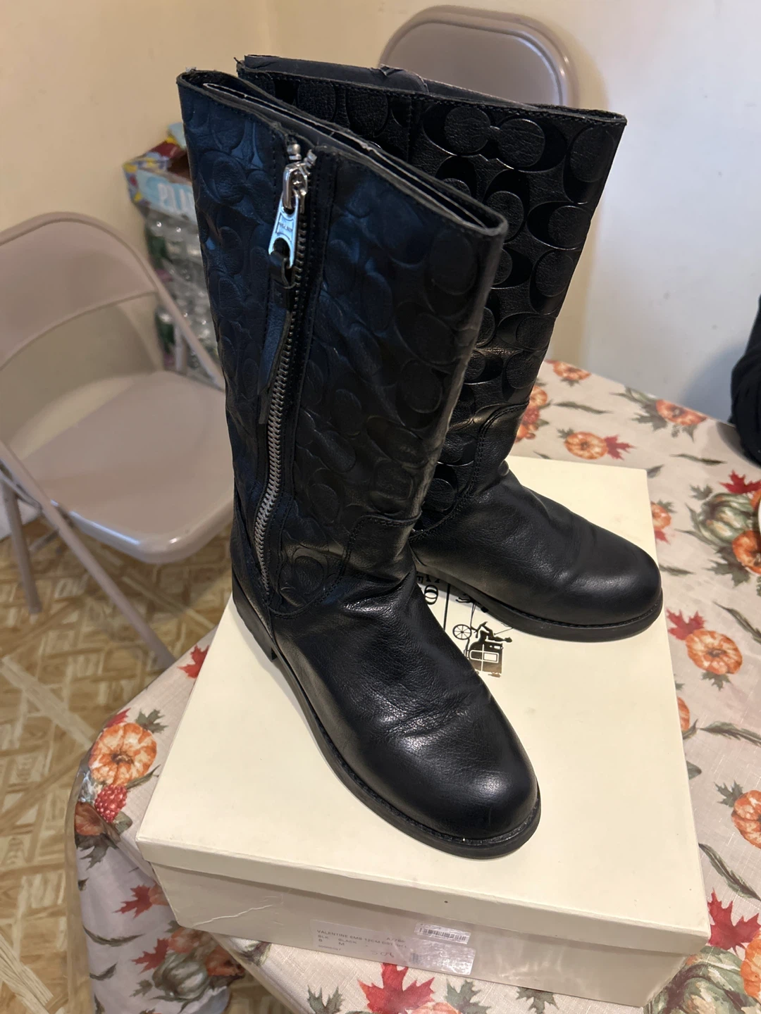 Coach Valentine EMB 12CM DST SH L Black Boots - Size 8 - photo 4