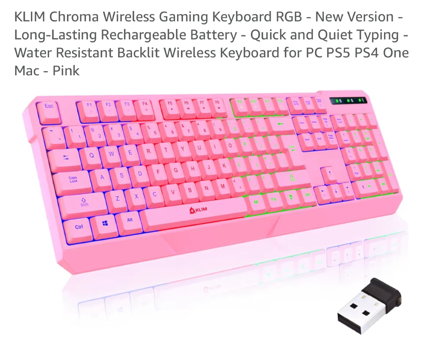 KLIM Chroma Wireless Gaming Keyboard - Pink