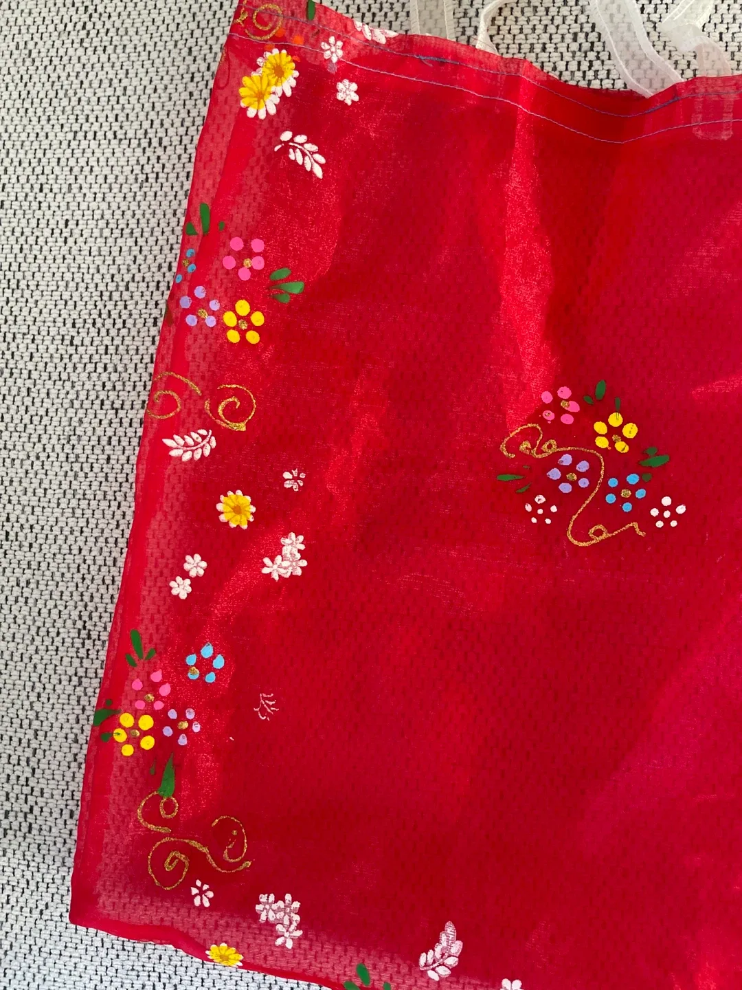 Red Floral Print Tote Bag image indicator(4)