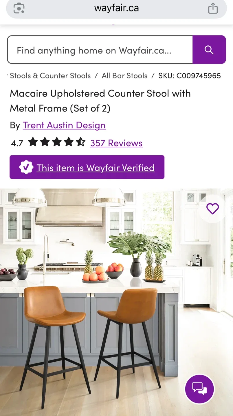 Trent Austin Design Macaire Upholstered Counter Stool (Set of 2) image indicator(2)