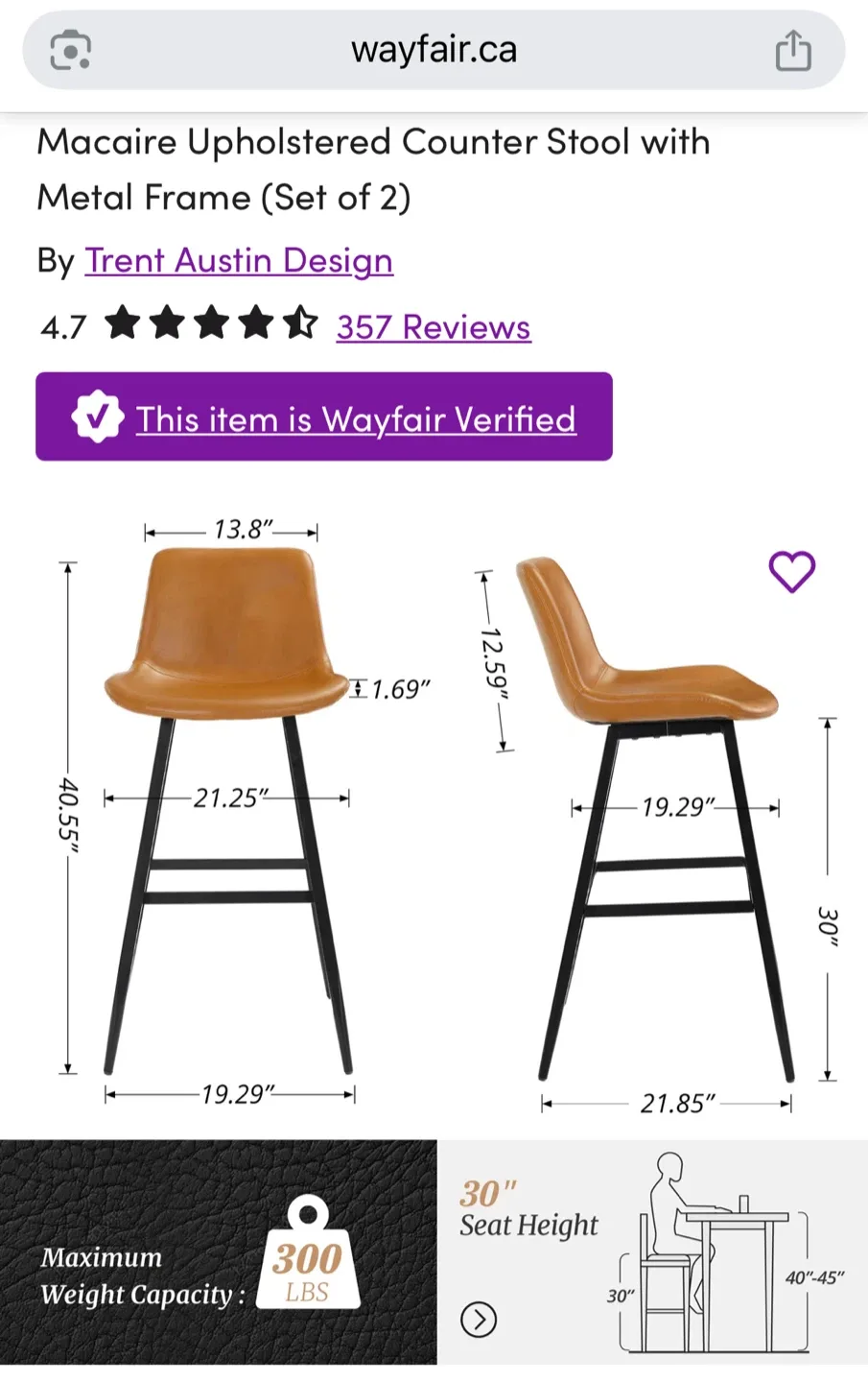 Trent Austin Design Macaire Upholstered Counter Stool (Set of 2) image indicator(3)