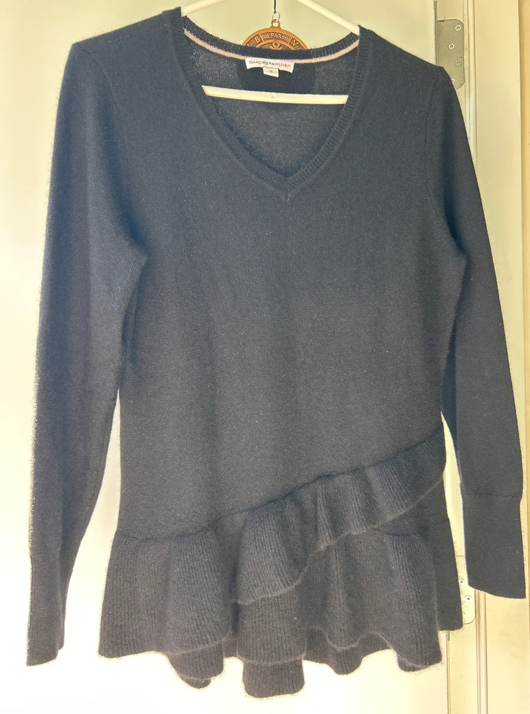 Isaac Mizrahi Live! Black Cashmere Ruffle Sweater - Size S image indicator(7)