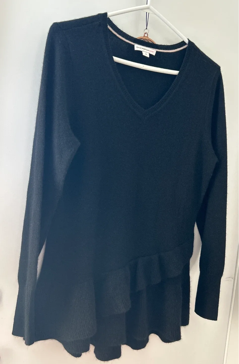 Isaac Mizrahi Live! Black Cashmere Ruffle Sweater - Size S image indicator(8)