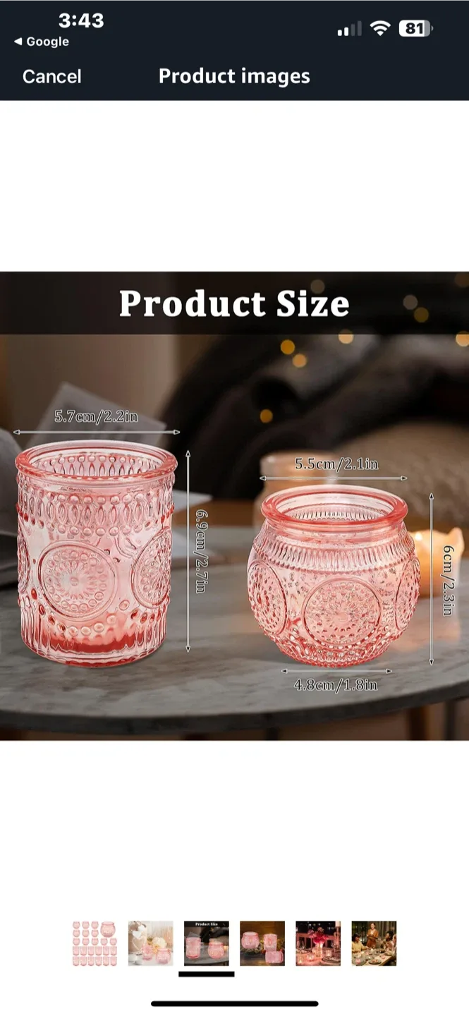 Pink Glass Candle Holders (Set of 24) image indicator(3)