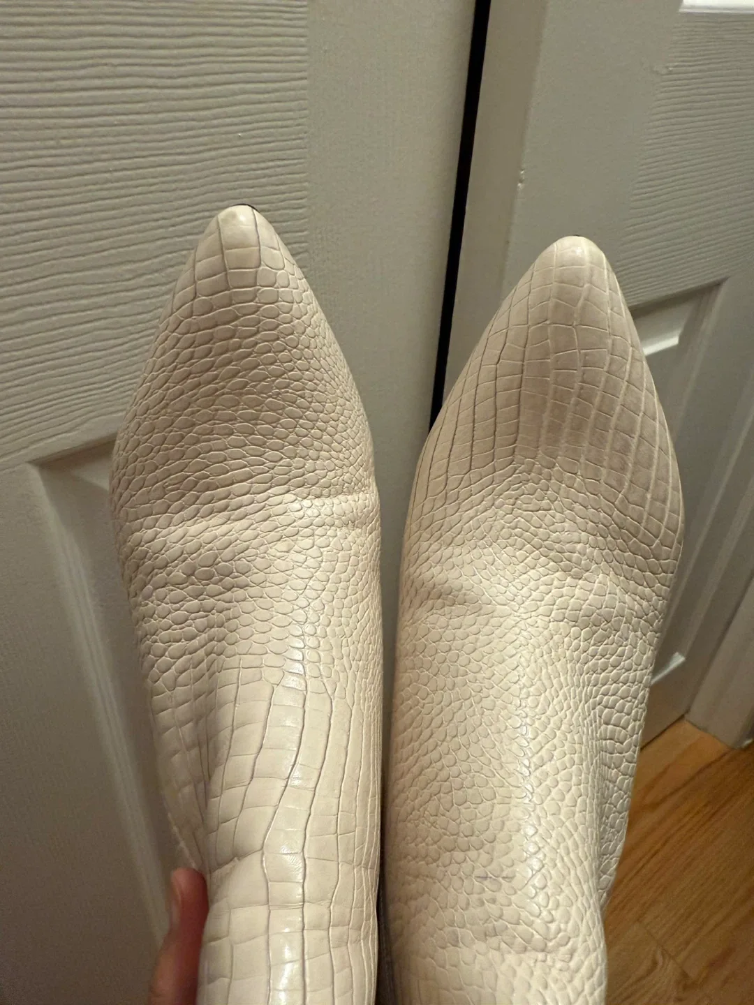 White Knee-High Croc Vegan Leather Boots Size 7 US image indicator(5)