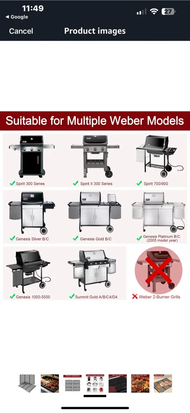 BBQ Grill Grate Cast Iron - 11.9" x 17.5" image indicator(4)