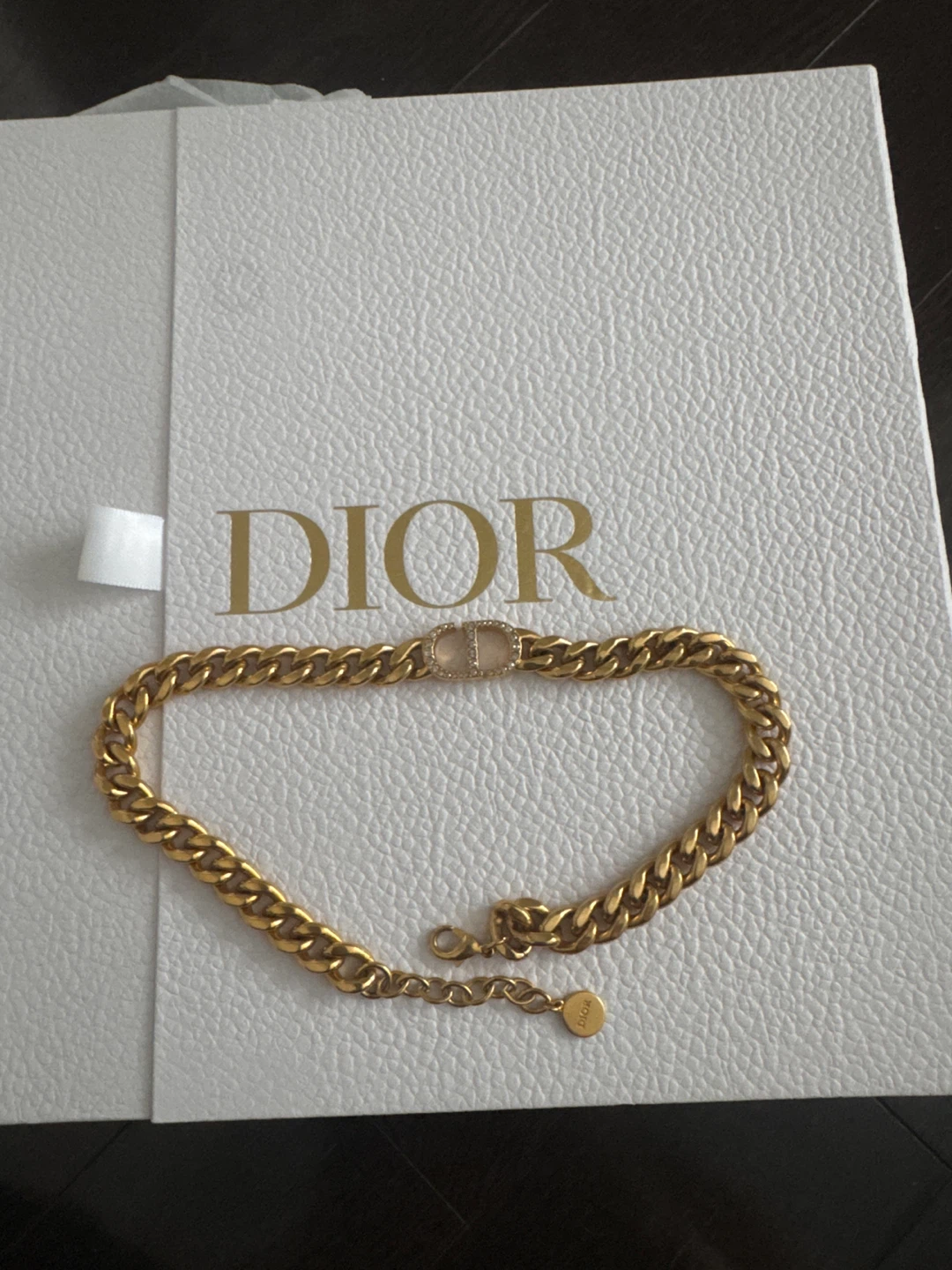 Christian Dior, CD, Rhinestone Gold plated Choker Chain Necklace