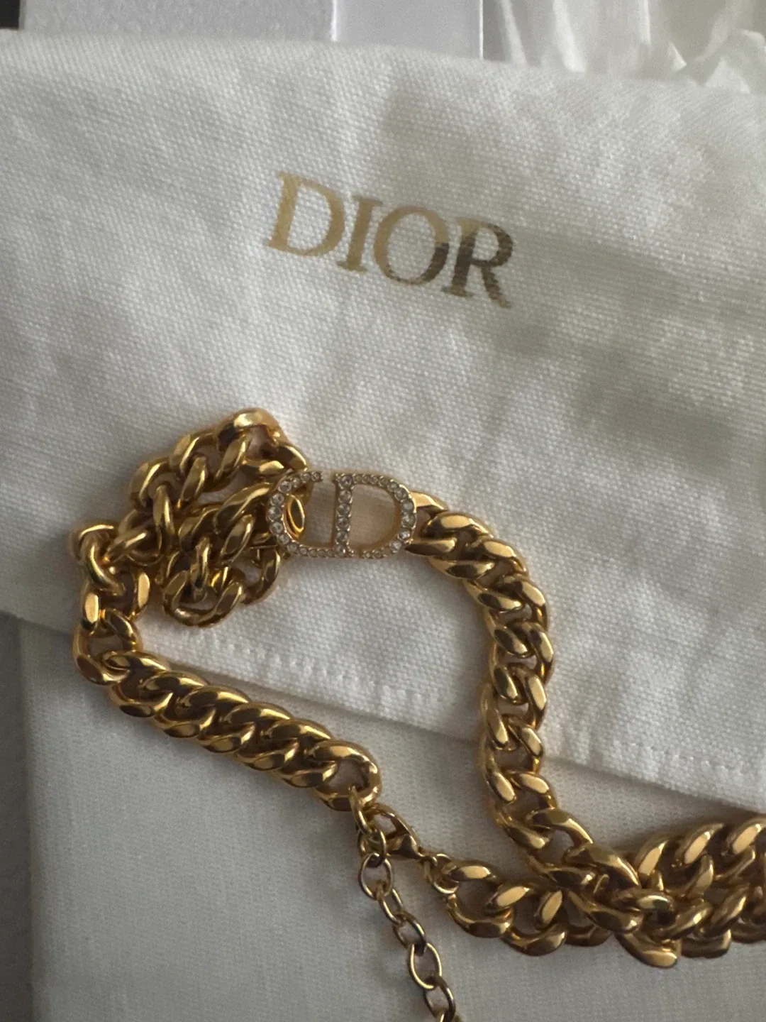 Christian Dior, CD, Rhinestone Gold plated Choker Chain Necklace image indicator(6)